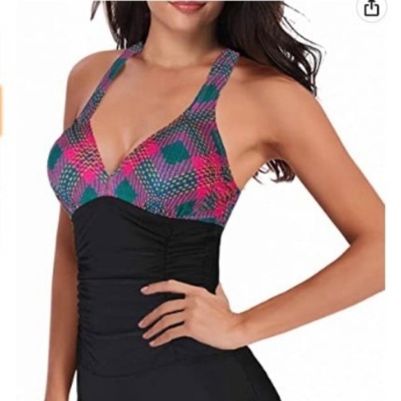 Shely One Piece Ruched Tummy Control Swim Suit Women’s Small NWT - Picture 2 of 12